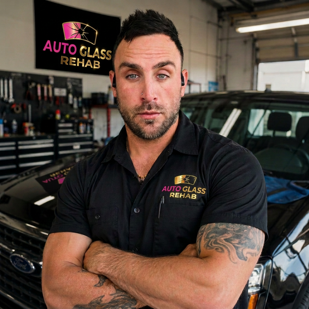 Auto Glass Rehab technician in the shop